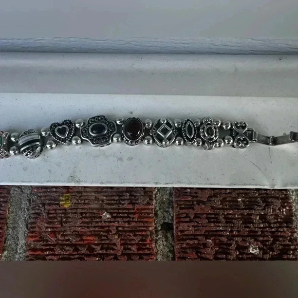 925 Sterling Silver Mixed Gemstone Slide Charm Bracelet - Picture 14 of 15